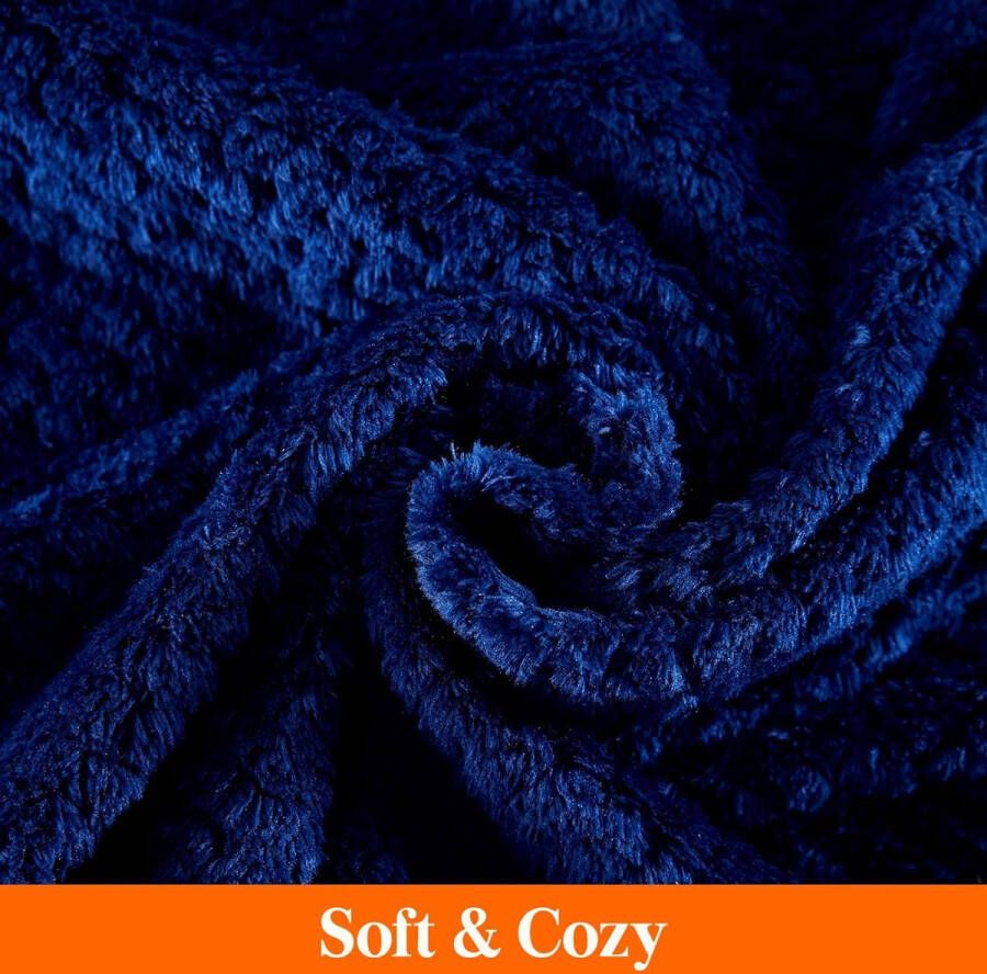 Deken dubbele maat wafeldeken voor bank slaapbank buiten zachte pluizige gezellige microvezel fleece deken voor het hele seizoen marineblauw 150 x 200 cm