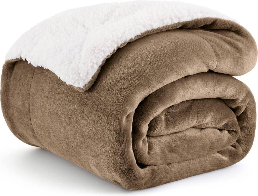 Deken fleece microvezel voor bed en bank Beige 150x200cm super zachte donzige deken voor woonkamer en slaapkamer