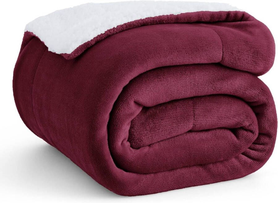 Deken fleece microvezel voor bed en bank Bordeaux Rood 150x200cm super zachte donzige deken voor woonkamer en slaapkamer
