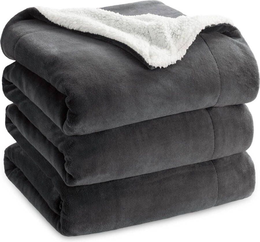 Deken fleece microvezel voor bed en bank grijs 240x220cm deken voor 2 persoons super zachte donzige deken voor woonkamer en slaapkamer