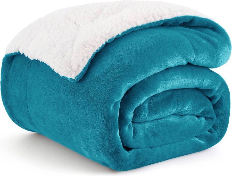 Deken fleece microvezel voor bed en bank Turkoois 150x200cm super zachte donzige deken voor woonkamer en slaapkamer