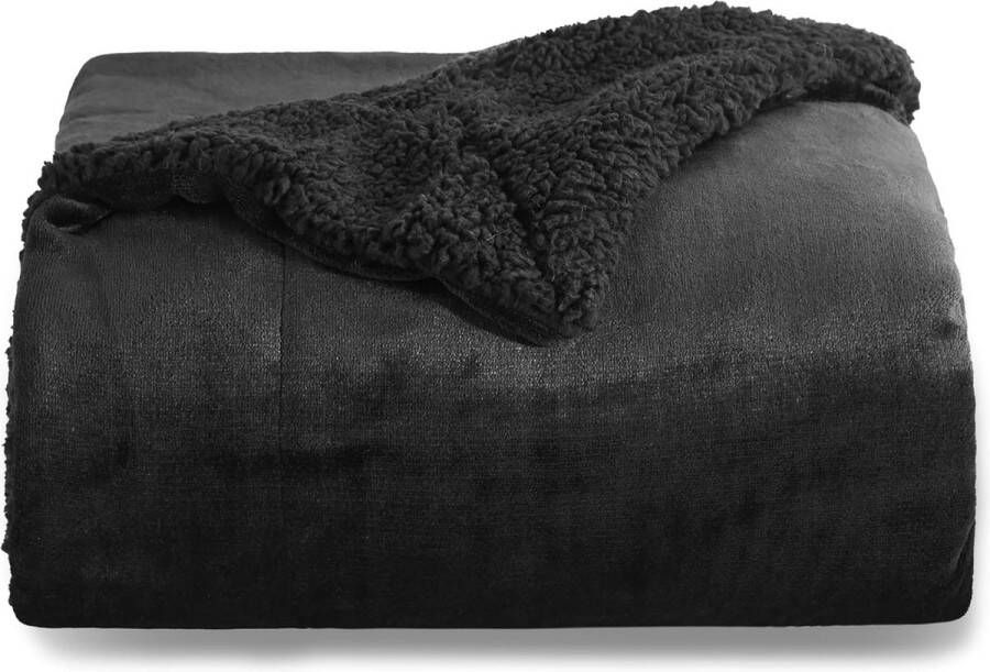 Deken fleece microvezel voor bed en bank zwart 150x200cm super zachte donzige deken voor woonkamer en slaapkamer