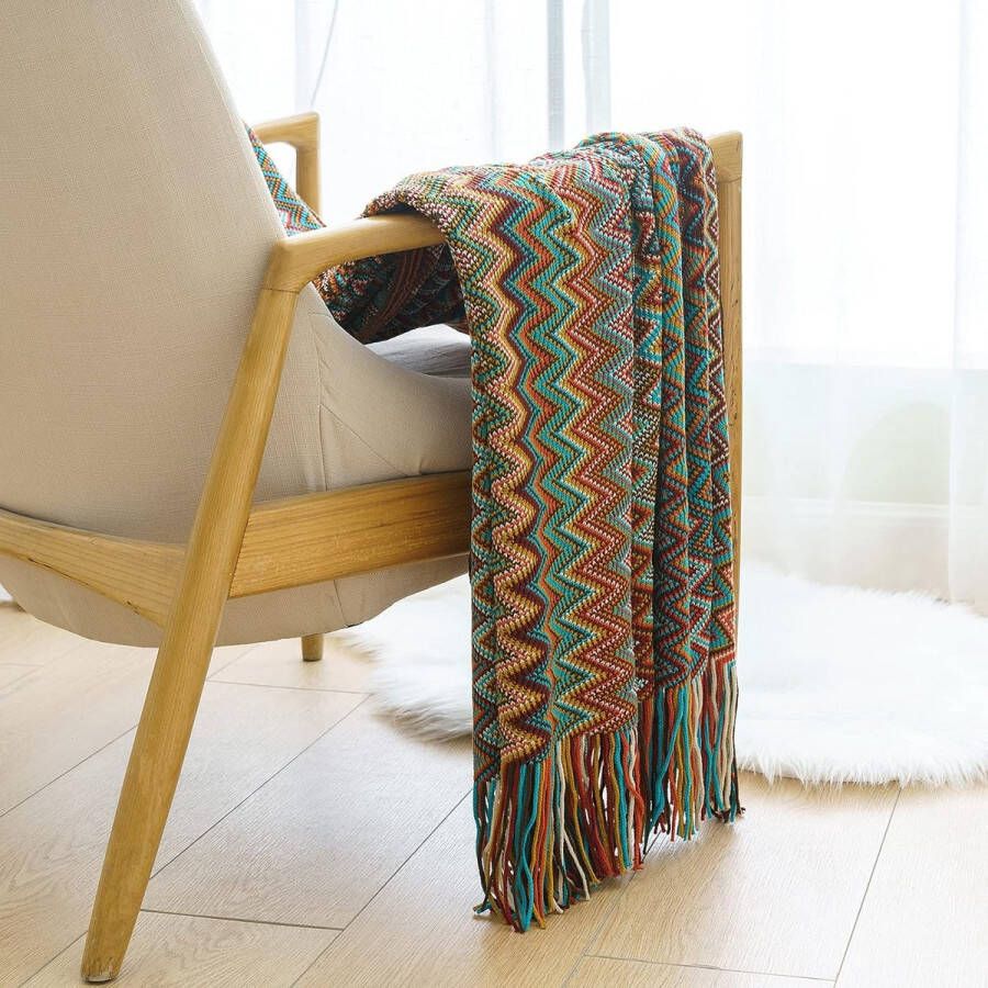 Deken gebreide boho-deken zacht wollig fleecedeken kwastje effen bankdeken woondeken deken voor bank stoel slaapkamer kantoor bed 125 x 150 cm rood