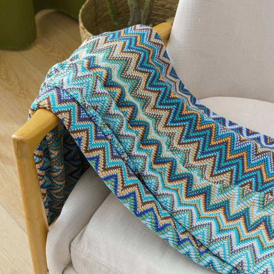 Deken gebreide boho-deken zacht wollig fleecedeken kwastje effen bankdeken woondeken voor bank stoel slaapkamer kantoor bed 125 x 150 cm blauw