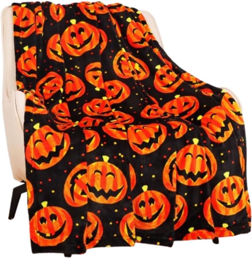 Deken Halloween Pompoen Deken Flanellen Deken Sofa Stoel Decoratieve Deken Halloween Decoratieve Deken dubbelzijdig lachend gezicht lantaarn pompoenpatroon 150 x 200 cm