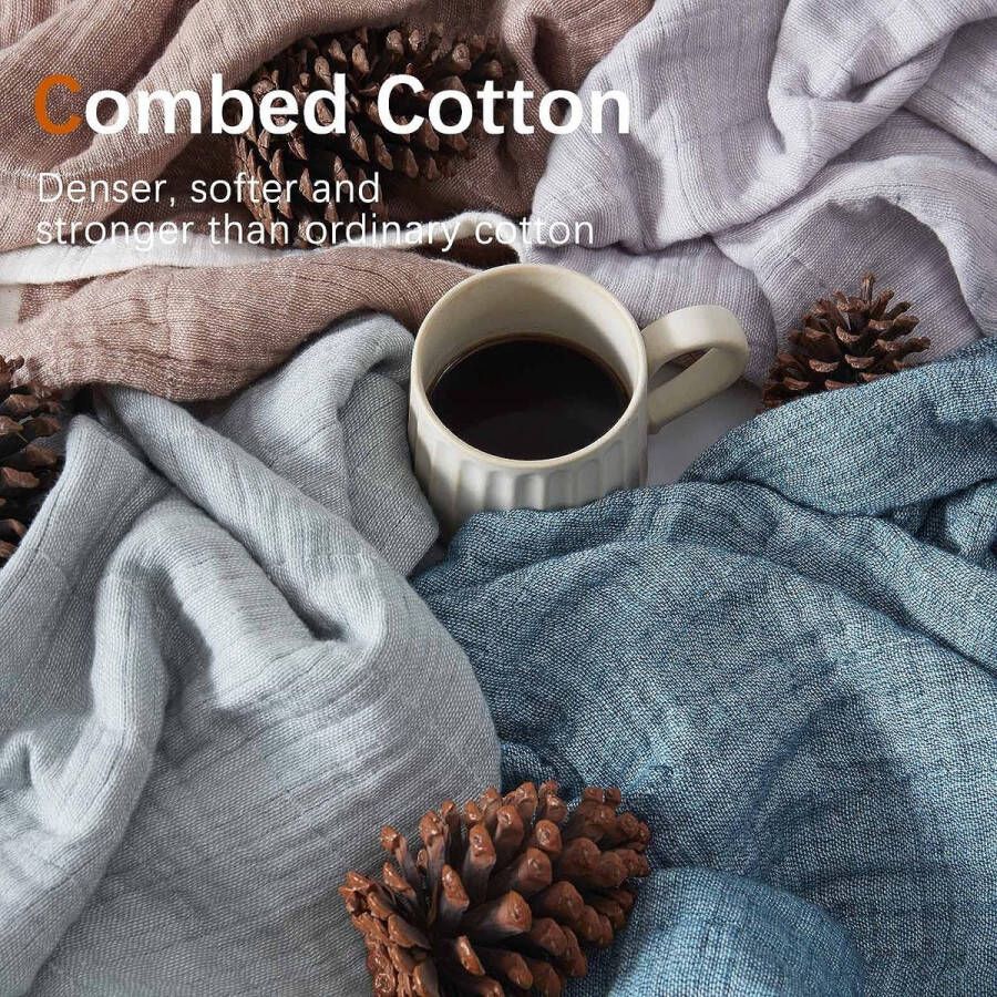 Deken katoenen deken 4-laagse zachte knuffeldeken voor bank sprei lichte comfortabele katoenen mousselinedeken voor het hele seizoen sofadeken sofasprei lichtblauw 150 x 200 cm