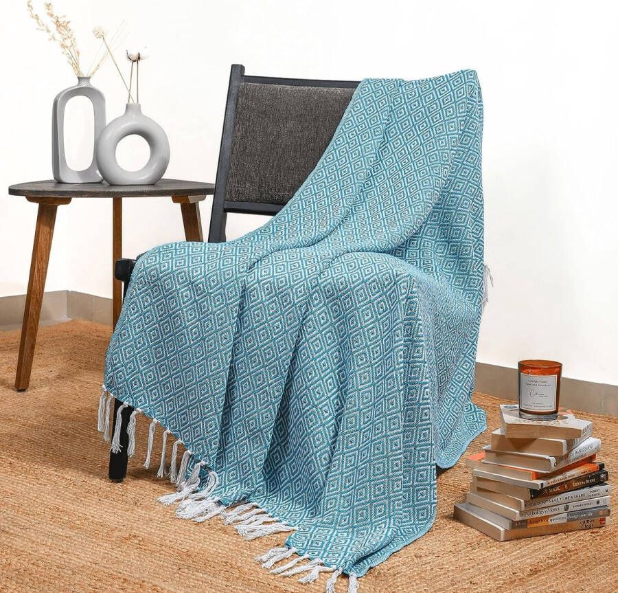Deken met Boho Kwastje 50 x 60 inch superzachte 100% katoen warme decoratieve boerderijworp voor bank stoelen en bank
