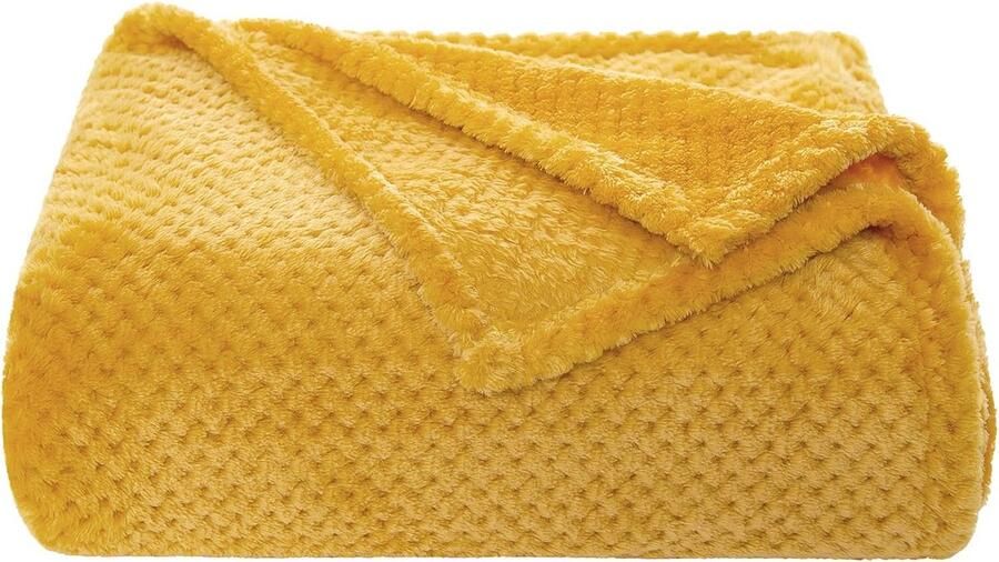 Famanu Dekens met graankorrelontwerp warm pluizig fleece omkeerbare effen microvezel dekens voor bed bank lichtgewicht reizen 125 x 150 cm goudkleurig
