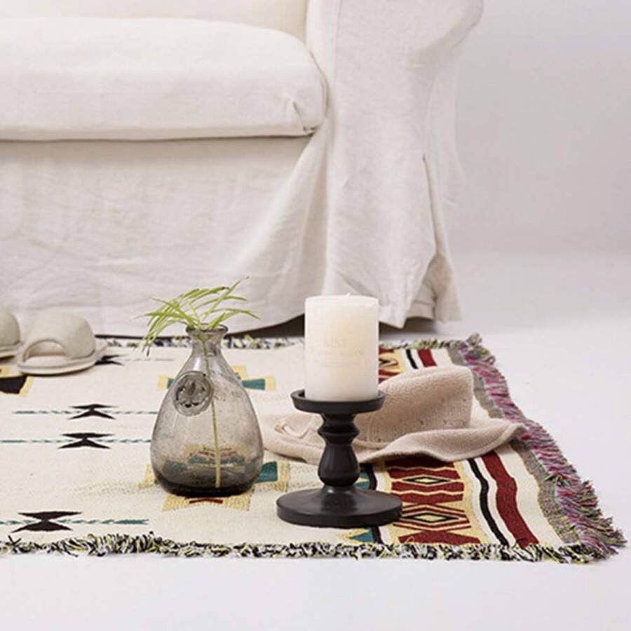 Deken omkeerbare deken 180 x 230 cm zomerdeken boho katoen beige ideaal voor bank tapijt fauteuil spreien tafelkleden