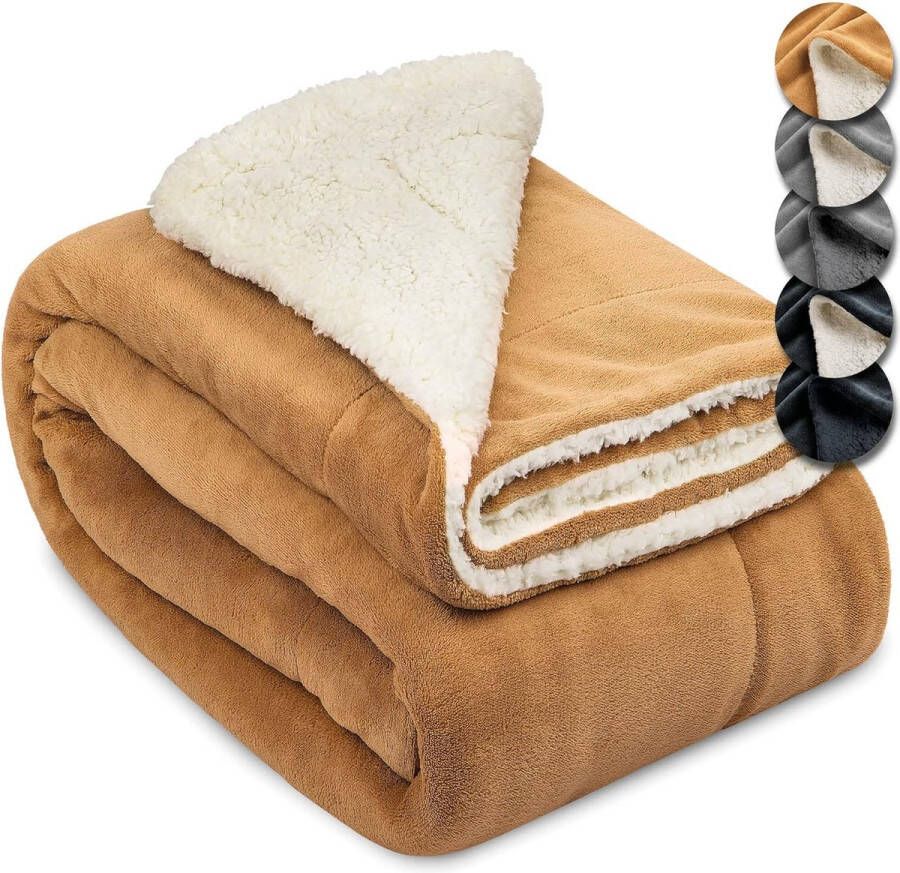 Deken Plaid 150x200cm XL Sofa Deken Beige Wit Dik Winter Deken Fluffy Plaid Bank Deken Fleece Plaid Warm Deken met Schapenvacht Uitstraling