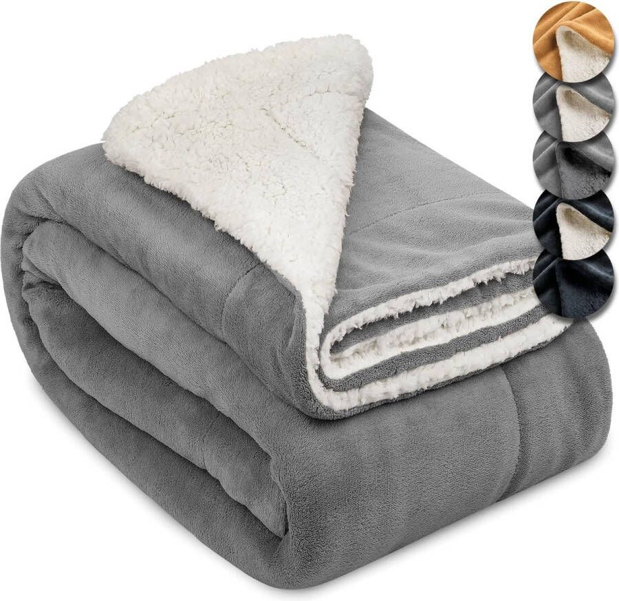 Deken Plaid 150x200cm XL Sofa Deken Lichtgrijs Wit Dik Winter Deken Fluffy Plaid Bank Deken Fleece Plaid Warm Deken met Schapenvacht Uitstraling