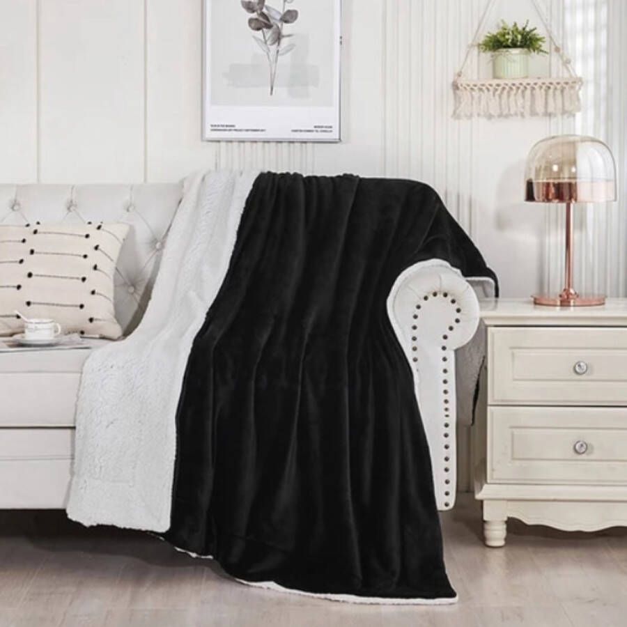 Deken Pluche Wollen Dekentje Fleece Plaid Knuffeldeken Bank Deken 1 Persoons Zwart