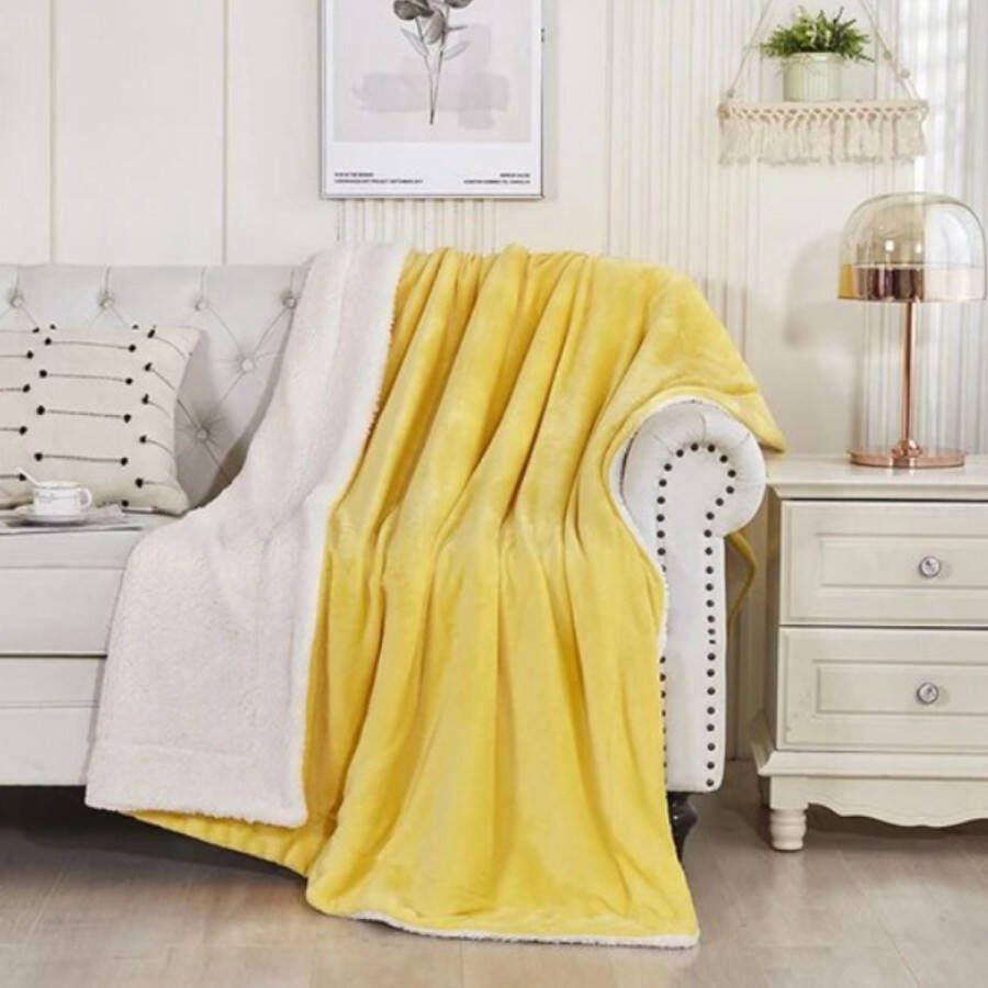 Deken Pluche Wollen Dekentje Fleece Plaid Knuffeldeken Bank Deken 2 Persoons Extra Groot Geel