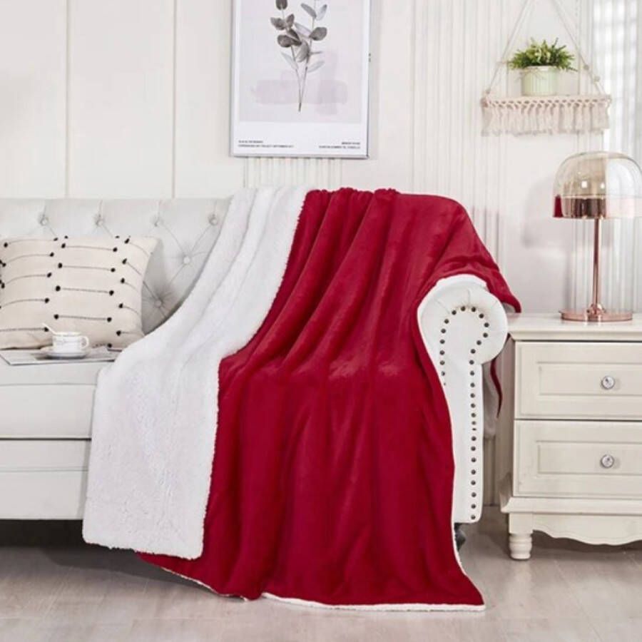 Deken Pluche Wollen Dekentje Fleece Plaid Knuffeldeken Bank Deken 2 Persoons Groot Rood
