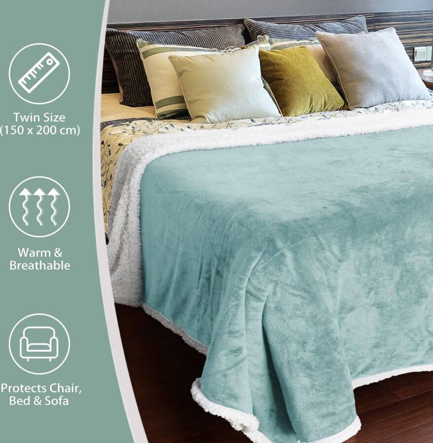 Deken pluizige deken dual micropluche superzachte fleecedeken micro mink fleece pluche bank warme deken omkeerbaar dekbed tv-deken 150 x 200 cm blauwgroen