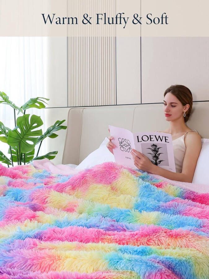 Deken pluizige deken superzachte regenboogdeken voor meisjes luxe knuffelige warme dikke sherpa-overgane voor bed bank woonkamer 160 x 200 cm