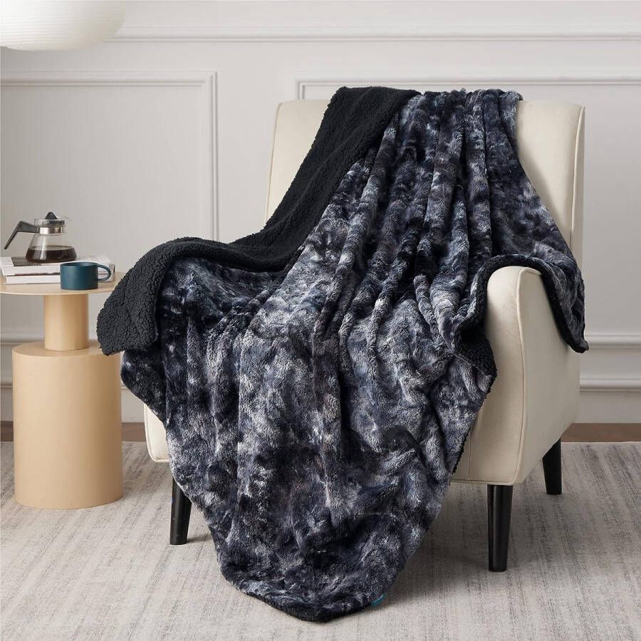 Deken van imitatiebont zwart fleecedeken bank lang warme deken voor eenpersoonsbed winter imitatiebont pluizig superzacht 130 x 150 cm