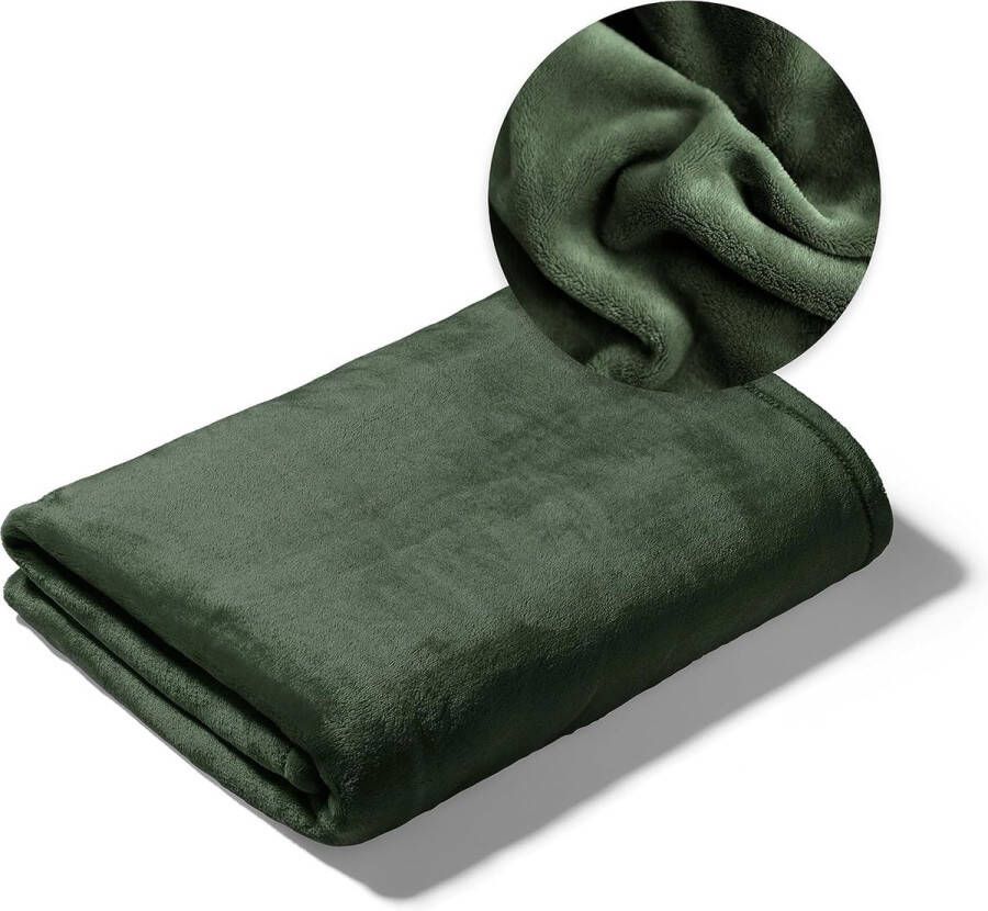 Deken voor bank bed knuffeldeken zachte en warme bankovertrek deken sprei wollig 150 x 200 cm dikke bankdeken woondeken (flessengroen)
