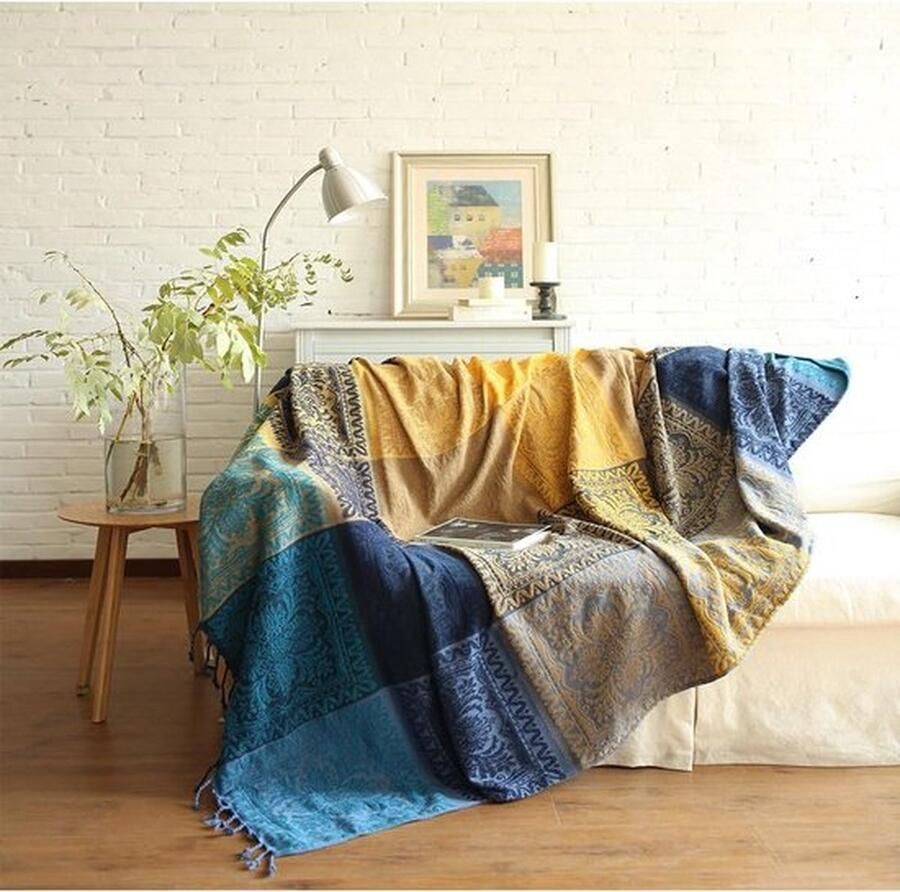 Deken voor de bank bankdeken zacht en warm thuis knuffeldeken sprei woondeken voor thuis kantoor (Tibetaanse blauw 220 x 250 cm)