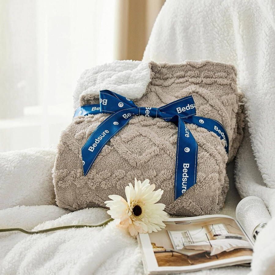 Deken voor de bank gebreide deken woondeken knuffeldeken 150 x 200 bankdeken dubbel gezicht extra zacht wollig woonkamer wollen deken taupe bankdeken