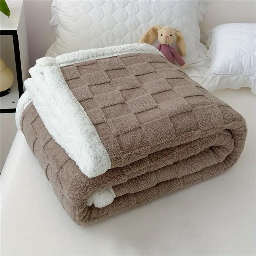 Deken voor de bank knuffeldeken koffie 200 x 230 cm warme Sherpa bankovertrek deken dikke bankdeken wollige woondeken voor bank winterdeken