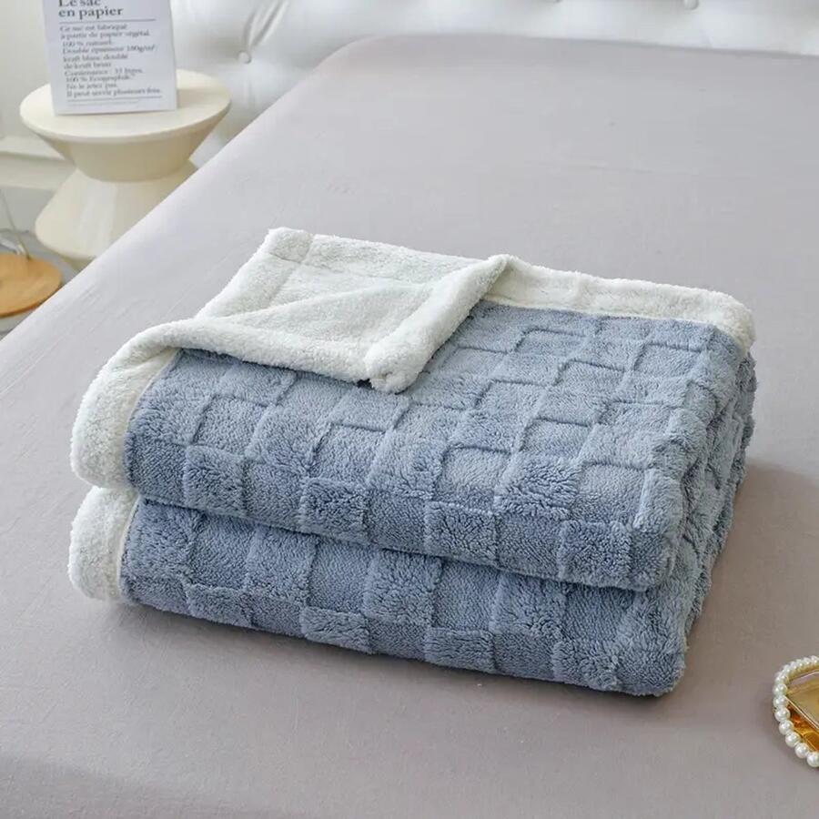 Knuffeldeken pluizige deken hazeblaw warme Sherpa deken 200 x 230 cm grote dikke bankdeken en woondeken XXL grote zachte fleecedeken bankdeken voor bed en bank winterdeken