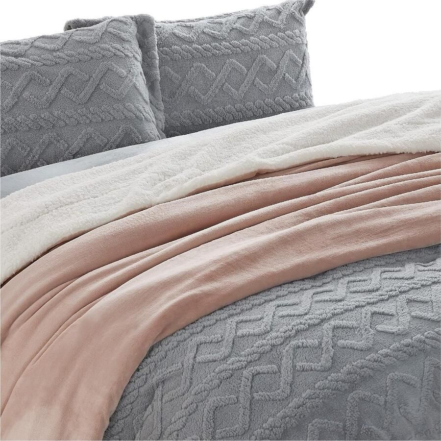 Deken voor de bank knufffeldeken roze warme Sherpa bankovertrek deken groot thick bankdeken 220 x 240 cm XXL woondeken voor de bank