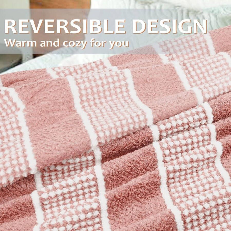 Deken wollige knuffeldeken superzachte fleece bankdeken pluche flanellen deken voor bank en bed tv-deken reizen camping cadeau 150 x 130 cm roze strepen