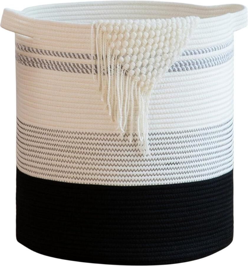 Dekenkist Grote opbergmand gevlochten-wasmand-speelgoedmand met handvatten voor het opbergen van dekens-kussens-knuffels-kleding-speelgoed Gradiënt zwart 40 * 46CM Dekenkist