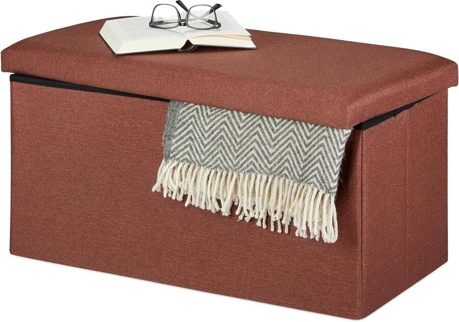 Dekenkist Hocker met opbergruimte stof zacht hal slaapkamer zitbank HBD 38 x 765 x 385 cm bruin Dekenkist