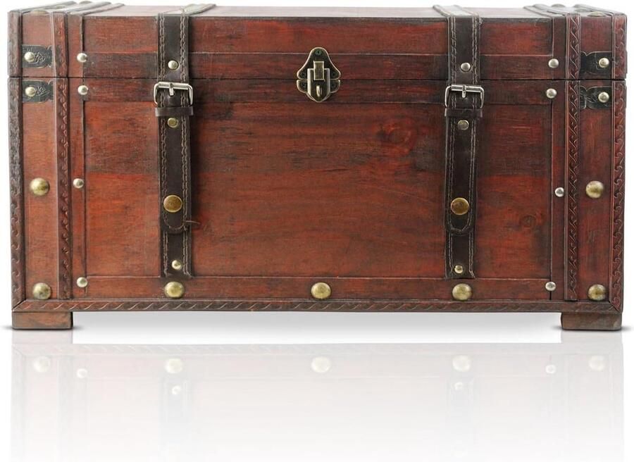 Dekenkist houten kist Model: Boston schatkist met slot groot in vintage-look handgemaakte unieke schatkist antiek design boerenkas met handgrepen 50x25x28cm handgemaakt vintage stijl Dekenkist