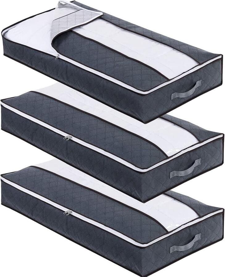 Dekenkist Onderbedcommode opbergtas- opvouwbare opbergtas- onderbed opslag- 90 liter- vliesstof- helder venster Dekenkist