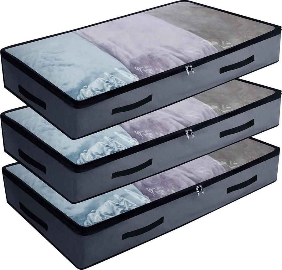 Dekenkist Opbergtas Donkergrijs 3 Stuks Groot Helder Venster 3 Handgrepen Dekenkist