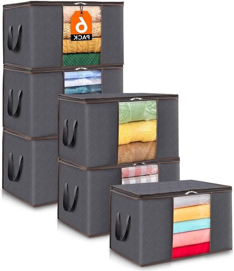 Dekenkist Opbergtas voor Kleding-Opbergtassen-Dekens-Dekbedden-Opvouwbare Kledingopslag-Grijs-Kijkvenster Dekenkist