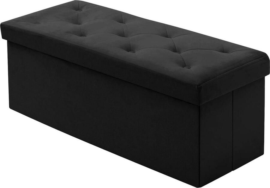 Dekenkist Opvouwbare fluwelen opbergbank grote kubusvormige voetenbank voor woonkamer en slaapkamer 110 x 40 x 40 cm zwart Dekenkist