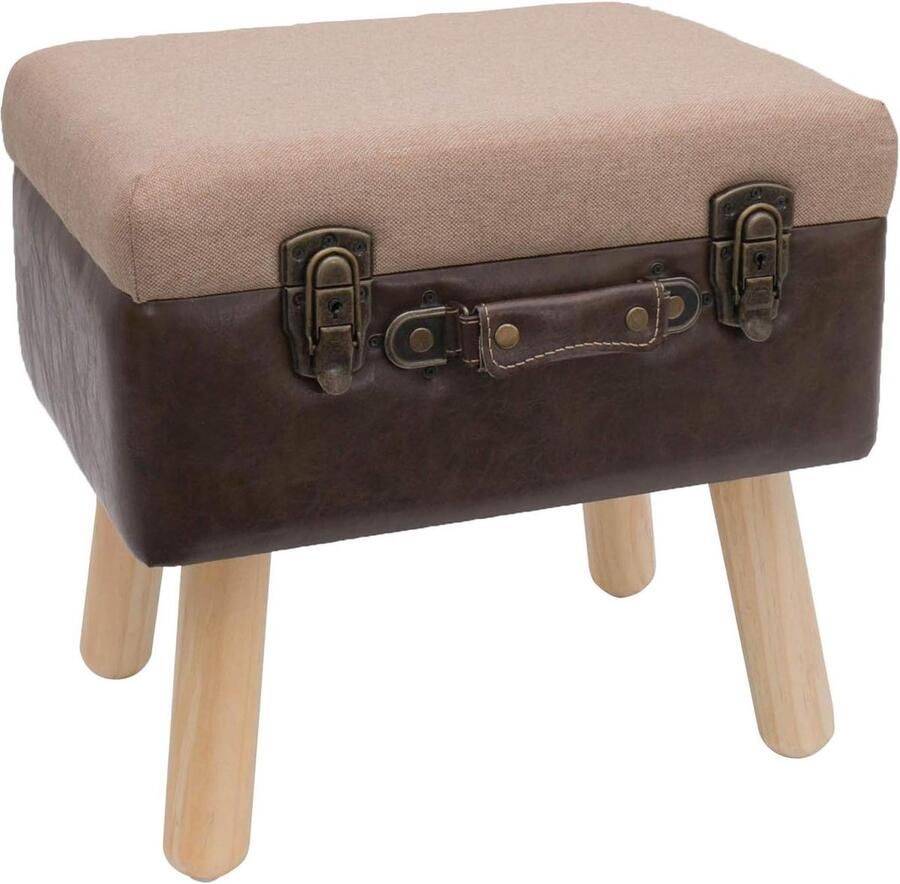 Vintage kruk met opbergruimte 40 x 32 x 39 cm bruin klassiek design dekenkist