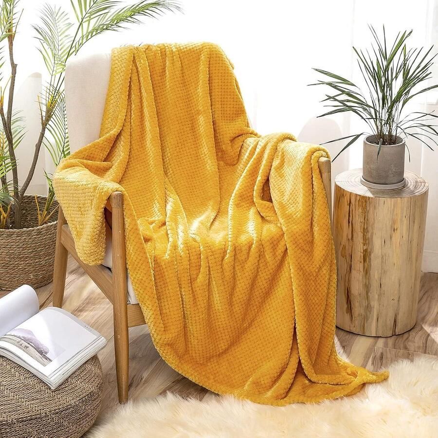 Dekens met graankorrelontwerp warm pluizig fleece omkeerbare effen microvezel dekens voor bed bank lichtgewicht reizen 125 x 150 cm Goudkleurig