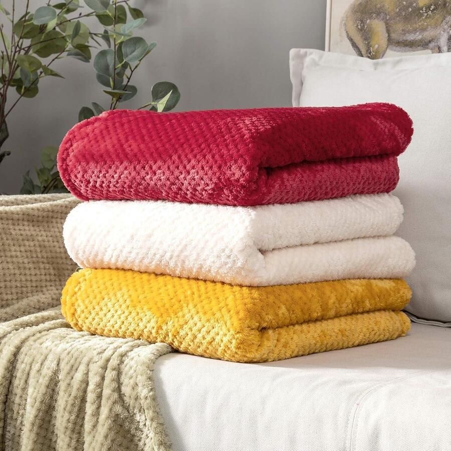 Dekens met graankorrelontwerp Warm pluizig fleece Omkeerbaar Effen microvezel 125 x 150 cm Goudkleurig Voor bed bank lichtgewicht reizen