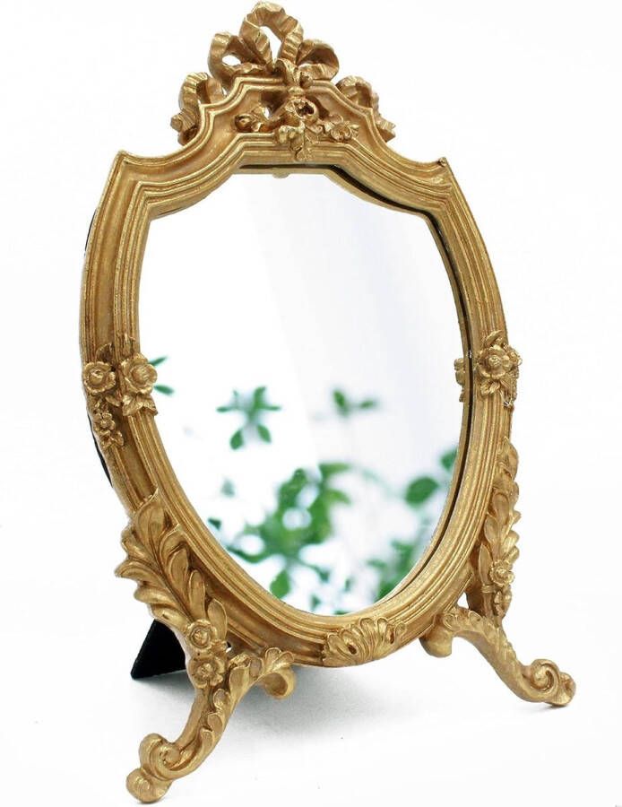 Dekoratieve wandspiegel antieke goudkleurige harsen frame make-up spiegel tafelspiegel voor slaapkamer woonkamer dressoir decoratie 21 6 x 33 cm (B x L)