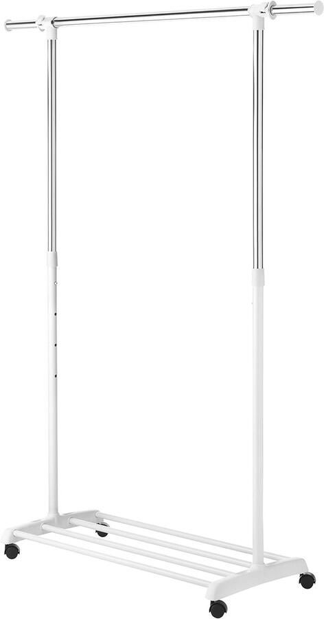 Deluxe Verstelbare Kledingrek Rollende Kleding Organizer Wit en Chroom