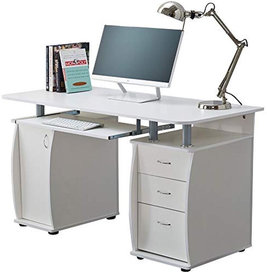 Deluxe Wit Computer Bureau Met Kast En Laden Voor Thuiswerk