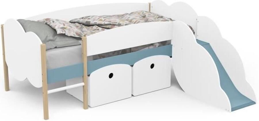 DEMEYERE Schuifbed 90 x 200 cm Lattenbodem 2 Laden Wit en stormblauw decor