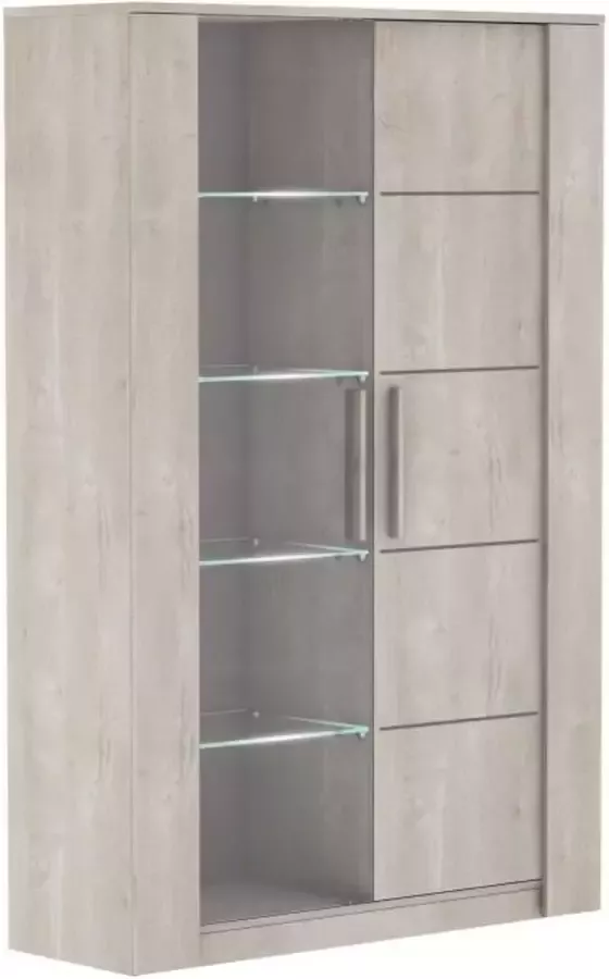 DEMEYERE Woonkamerset Eettafel 170 cm + Dressoir 2 deuren + Vitrinekast 1 glazen deur Eiken licht beton decor ANTIBES