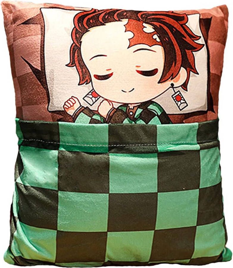 Demon Anime Tanjirou Character Cushion Plush Soft Double-Sided Bed Bedroom Sofa Living Room Cushion Cover Lumbar Cushion Decorative Cushion Birthday Gift for Friends Family Companion (Green)