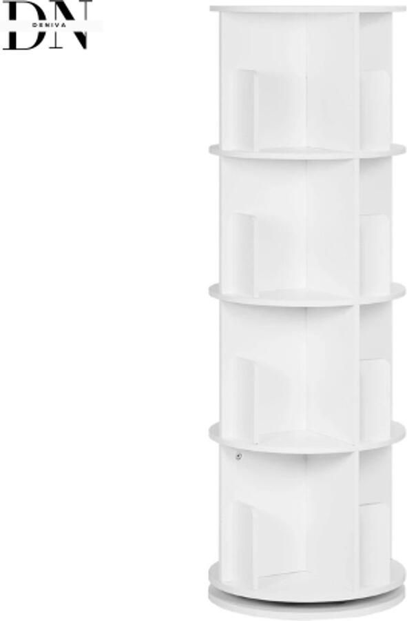 Deniva Draaiende Boekenkast Wit 360 Graden 4 Lagen Boekenkast Kind 16 Compartimenten Boekenrek