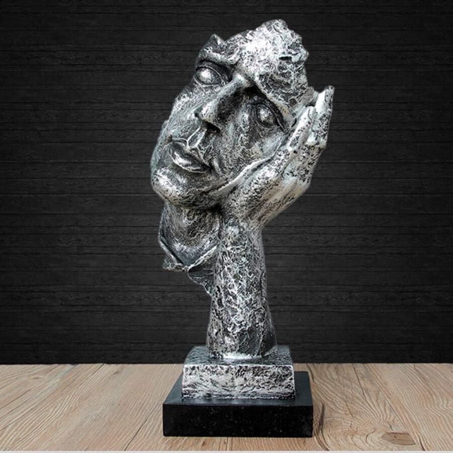 Denker Standbeeld Abstracte Bureau Decoratie Zilver Huy Wonen