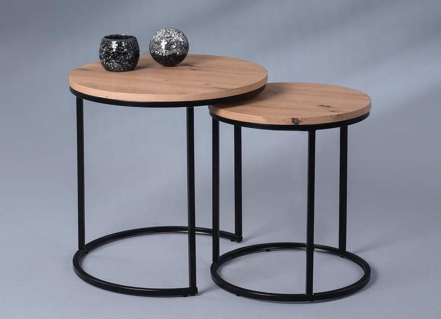 Denver Salontafel-koffietafel van houtmateriaal in bruin Afmetingen H1=47cm D1=40cm H2=52cm D2=50cm