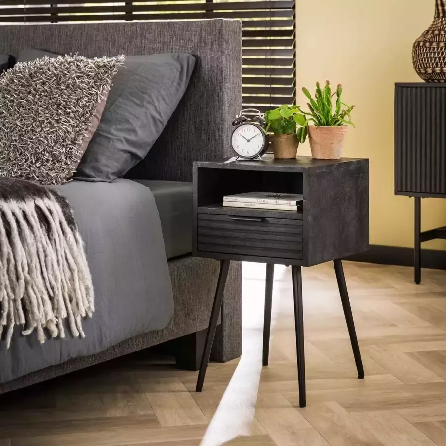 PW-Collection DePauwWonen 1L Marina Nachtkastje LxBxH = 35 x 35 x 60cm Nachtkastjes Slaapkamer Bijzettafel Sidetable Industrieel Zwart