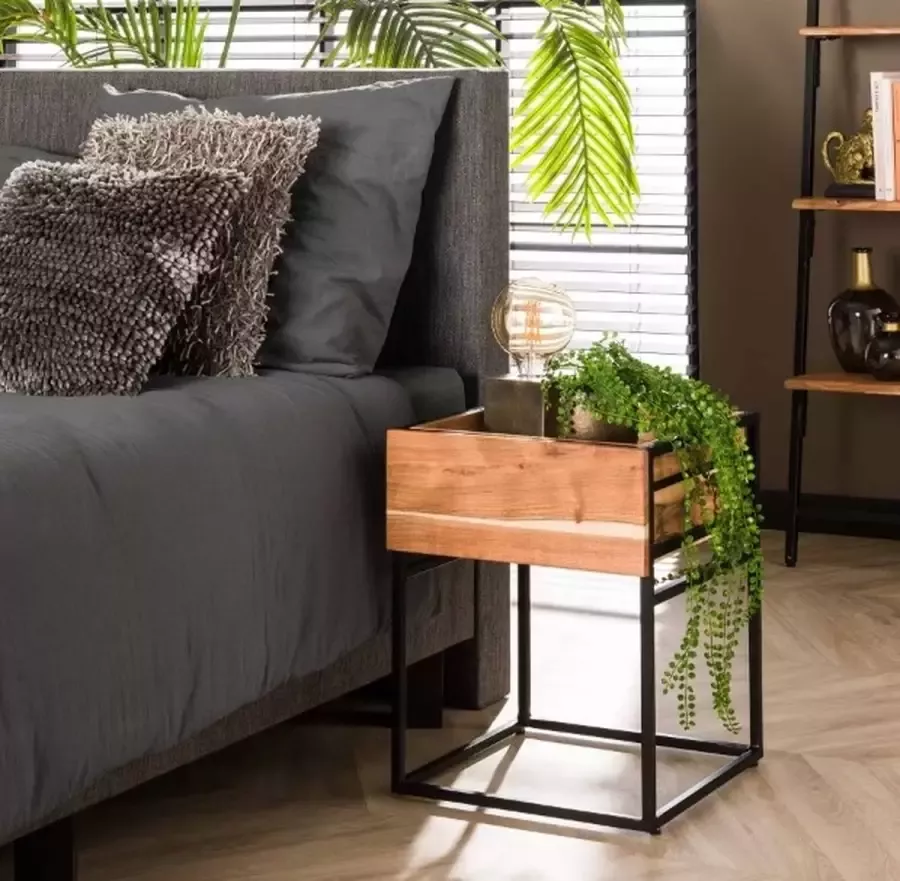 PW-Collection DePauwWonen 1L Tray Nachtkastje LxBxH = 40 x 40 x 50cm Nachtkastjes Slaapkamer Bijzettafel Sidetable Industrieel Bruin; Zwart