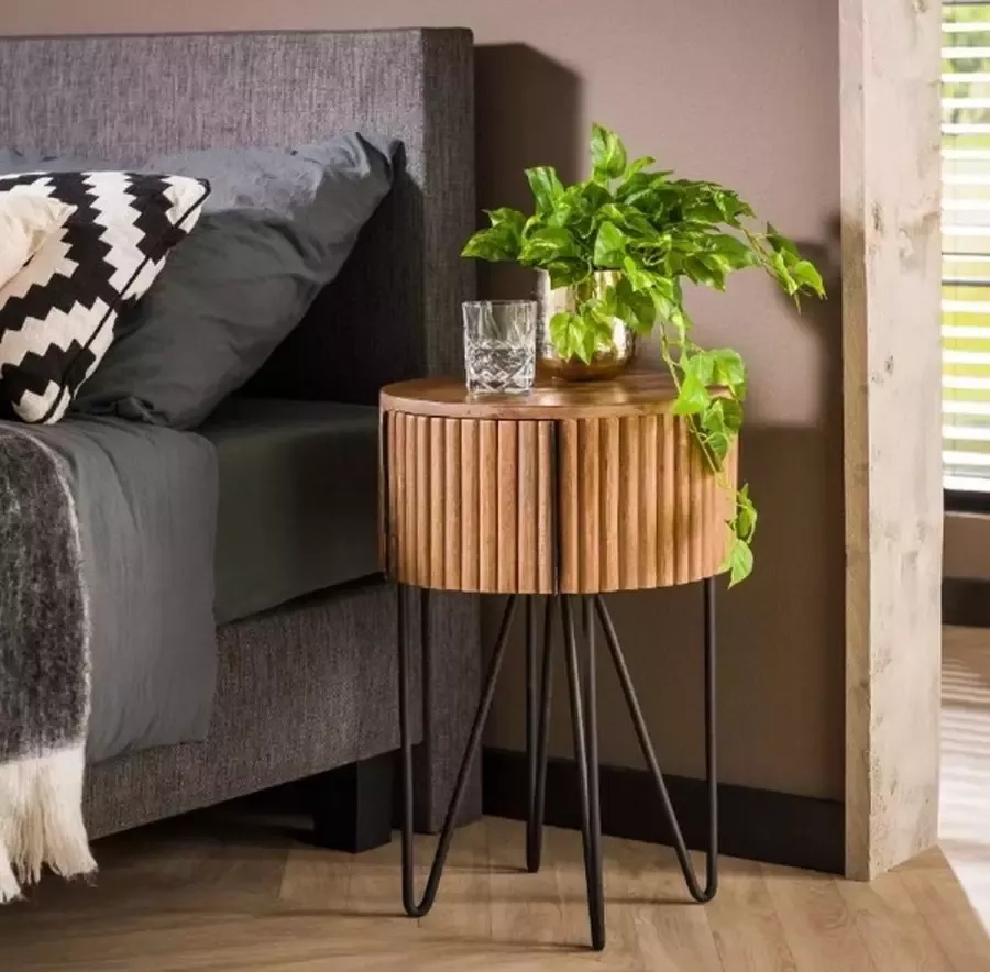 PW-Collection DePauwWonen 1L Tweak rond Nachtkastje LxBxH = 40 x 40 x 60cm Nachtkastjes Slaapkamer Bijzettafel Sidetable Industrieel Bruin; Zwart